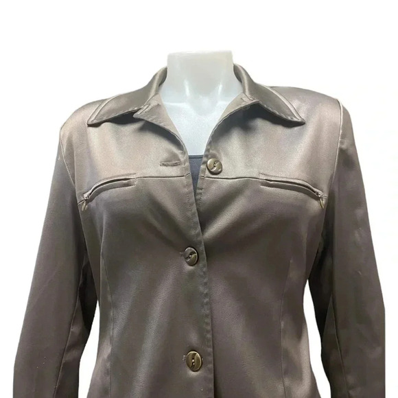 Moda Vero Shiny Olive 3/4  Sleeve Blazer Jacket Size 9/10 - Picture 2 of 12
